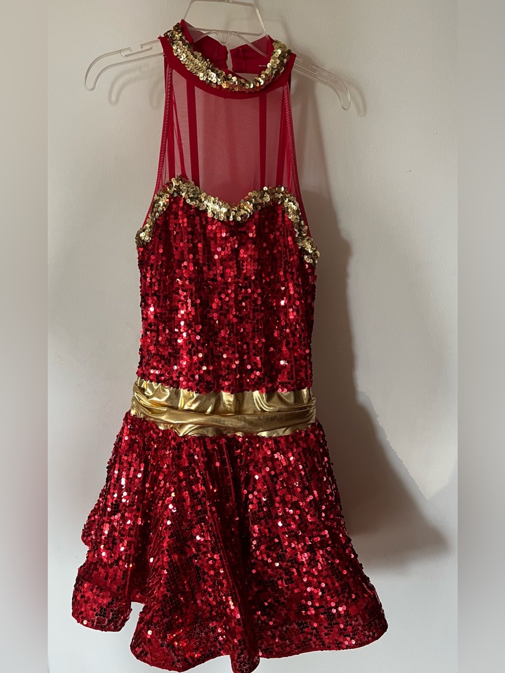 Weissman 10321 ‘Go Into Your Dance’ Costume Adult XL Red Gold Sequin + Pillbox H